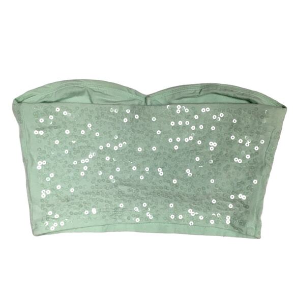 Forever‎ 21 Cropped Tube Top Sequin Sweetheart Juniors S Light Green Strapless - Picture 6 of 7